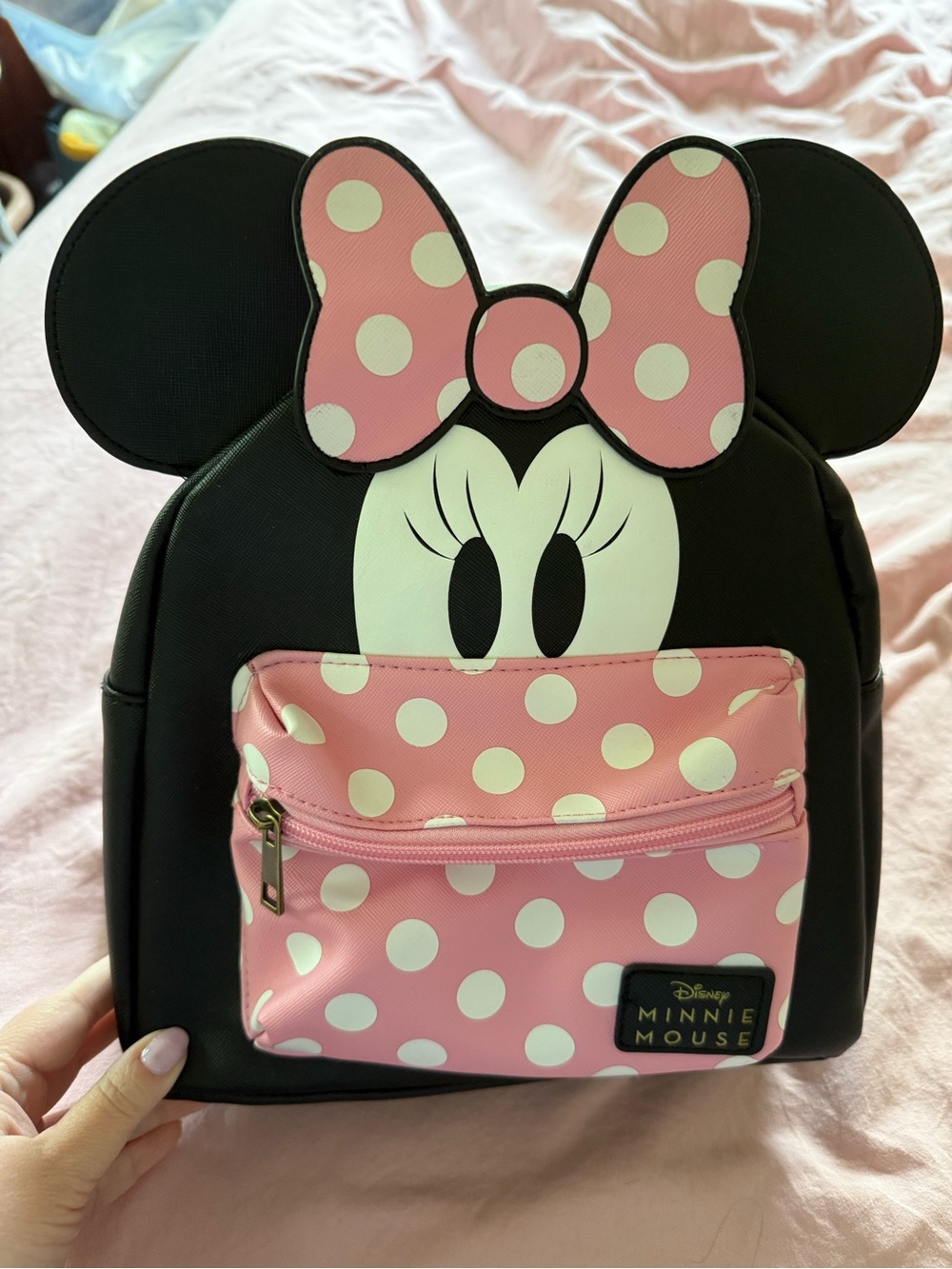 Bioworld Minnie Mouse Black and Pink Polka Dot Backpack